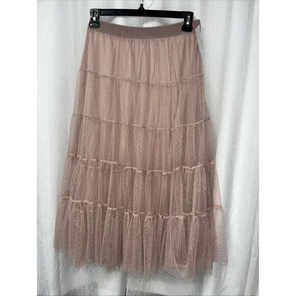 Anthropologie Serena Tiered Tulle Midi Skirt Pink Rose Size Small NWOT - Picture 3 of 6
